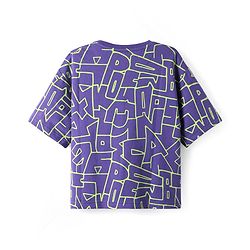 Pine Kids Cotton Knit Half Sleeves T-Shirt With All Over Text Print - Purple