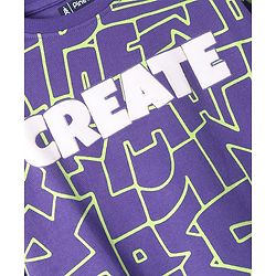 Pine Kids Cotton Knit Half Sleeves T-Shirt With All Over Text Print - Purple