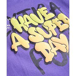Pine Kids Cotton Knit Half Drop Shoulder Sleeves T-Shirt with Text Print - Purple
