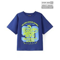 Pine Kids Cotton Knit Half Sleeves Text Printed T-Shirt - Royal Blue