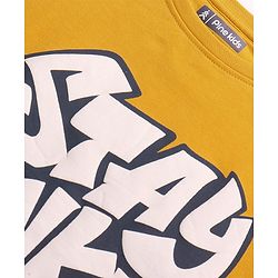 Cotton Half Sleeves Oversize T-shirt with Text Print - Golden