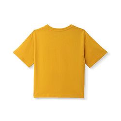 Cotton Half Sleeves Oversize T-shirt with Text Print - Golden