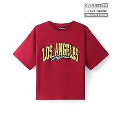 Pine Kids Cotton Knit Half Sleeves Text Printed T-Shirt - Red