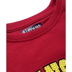 Pine Kids Cotton Knit Half Sleeves Text Printed T-Shirt - Red