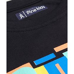 Pine Kids Cotton Knit Half Sleeves Text Printed T-Shirt - Black