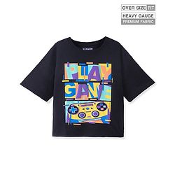 Pine Kids Cotton Knit Half Sleeves Text Printed T-Shirt - Black