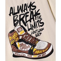 Pine Kids Cotton Knit  Drop Shoulder Sleeves T-Shirt With Shoes & Text Print - Peach