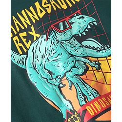 Pine Kids Cotton Knit Half Sleeves T-Shirt With Dino Print - Dark Green