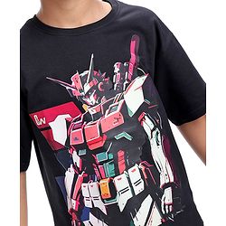 Pine Kids Cotton Knit Half Sleeves Over Sized T-Shirt with Transformer Print - Black