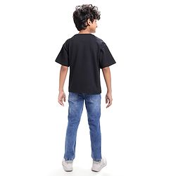 Pine Kids Cotton Knit Half Sleeves Over Sized T-Shirt with Transformer Print - Black