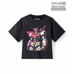 Pine Kids Cotton Knit Half Sleeves Over Sized T-Shirt with Transformer Print - Black