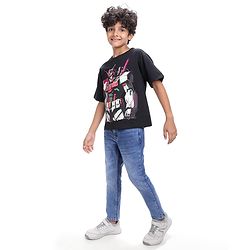 Pine Kids Cotton Knit Half Sleeves Over Sized T-Shirt with Transformer Print - Black