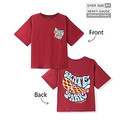Pine Kids Cotton Knit Half Sleeves T-Shirt with Text Print - Maroon