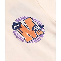 Pine Kids Cotton Knit Oversized Half Sleeves T-Shirt with Text Print - Cream