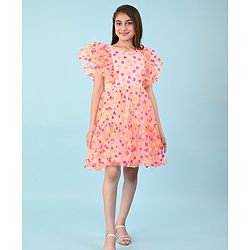 Pine Kids Sleeveless Heart Glitter Print Knee Length Party Dress- Peach