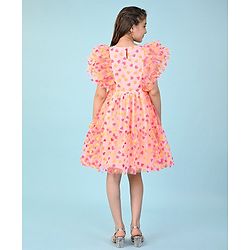 Pine Kids Sleeveless Heart Glitter Print Knee Length Party Dress- Peach