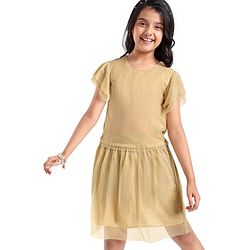 Pine Kids  Frill  Sleeves Shimmered Top & Skirt Set Solid Colour - Golden