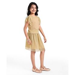 Pine Kids  Frill  Sleeves Shimmered Top & Skirt Set Solid Colour - Golden