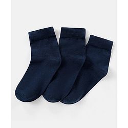 Pine Kids Knit Antimicrobial High Ankle Length Solid Colour Socks Pack of 3 - Navy