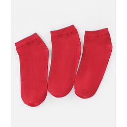 Pine Kids Knit Antimicrobial Ankle Length Solid Colour Socks Pack of 3 - Red
