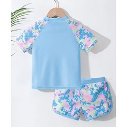 Pine Active Half Sleeves Two Piece Swimsuit with Abstract Print -  Blue