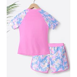 Pine Active Half Sleeves Two Piece Swimsuit with Abstract Print -  Blue
