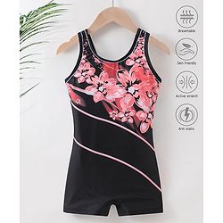 Pine Active Sleeveless Legged Swimsuit Floral Print - Black