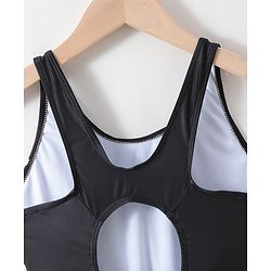 Pine Active Sleeveless Legged Swimsuit Text Print - Black
