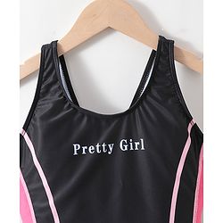 Pine Active Sleeveless Legged Swimsuit Text Print - Black