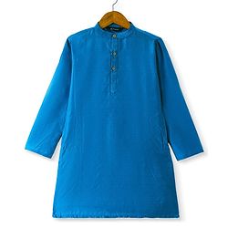 Pine Kids Woven Full Sleeves Solid Kurta Pyjama Set with Printed Jacket - Teal Blue