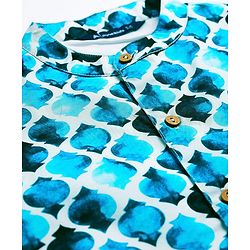 Pine Kids Woven Full Sleeves Solid Kurta Pyjama Set with Printed Jacket - Teal Blue