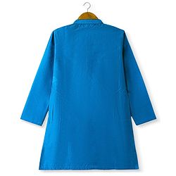 Pine Kids Woven Full Sleeves Solid Kurta Pyjama Set with Printed Jacket - Teal Blue