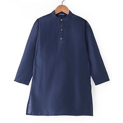 Pine Kids Woven Full Sleeves Kurta Pyjama Set with Sequined Detailed Modi Jacket - Navy Blue