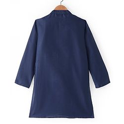 Pine Kids Woven Full Sleeves Kurta Pyjama Set with Sequined Detailed Modi Jacket - Navy Blue