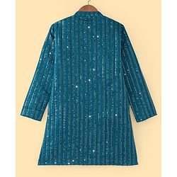 Pine Kids Woven Full Sleeves Sequinned Kurta Pyjama Set - Teal Blue