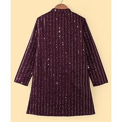 Pine Kids Woven Full Sleeves Sequinned Kurta Pyjama Set - Wine