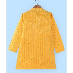 Pine Kids Woven Full Sleeves Sequinned Kurta Pyjama Set - Mustard