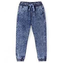 Pine Kids Cotton Rich Stretchable Full Length denim Joggers with Cloud Wash - Ice Blue