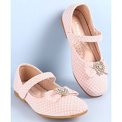 Pine Kids Ballerinas With Velcro Closure & Bow Applique - Pink