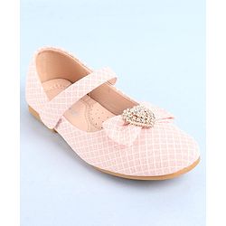 Pine Kids Ballerinas With Velcro Closure & Bow Applique - Pink