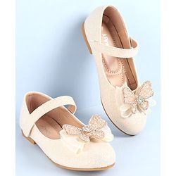 Pine Kids Ballerina with Velcro Closure  & Butterfly Applique - Beige