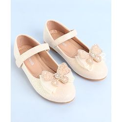 Pine Kids Ballerina with Velcro Closure  & Butterfly Applique - Beige