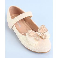 Pine Kids Ballerina with Velcro Closure  & Butterfly Applique - Beige