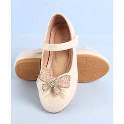 Pine Kids Ballerina with Velcro Closure  & Butterfly Applique - Beige