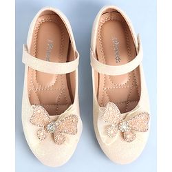 Pine Kids Ballerina with Velcro Closure  & Butterfly Applique - Beige