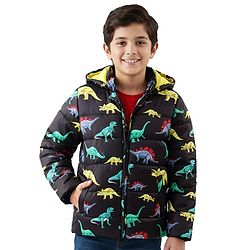 Pine Kids Full Sleeves Front Open Hoodie with Dino Print & Pockets - Black