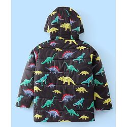 Pine Kids Full Sleeves Front Open Hoodie with Dino Print & Pockets - Black