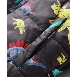 Pine Kids Full Sleeves Front Open Hoodie with Dino Print & Pockets - Black