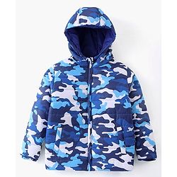 Pine Kids Full Sleeves Front Open Hoodie with Camouflage Print & Pockets - Multicolour