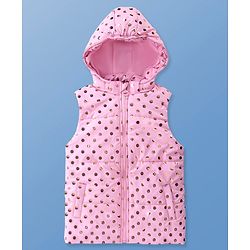 Pine Kids Sleeveless Padded Hooded Jacket with Foil Polka Dots Print - Baby Pink